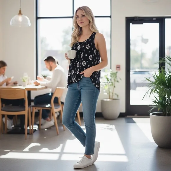 Olive & Oak Sleeveless Tank Top Black and White Size XS - Picture 2 of 16